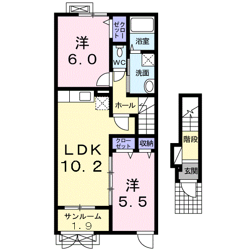 プレジール(2LDK/2階)の間取り写真