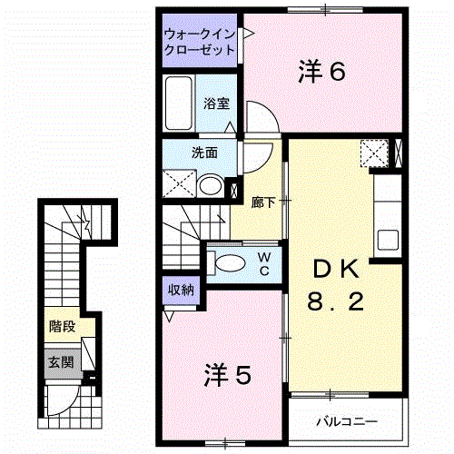 FRIEDE・泉台フリーデ(2DK/2階)の間取り写真