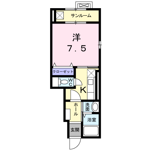 ニューハッピネス 5(1K/1階)の間取り写真