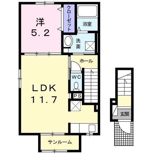 メゾン・ド・キタ(1LDK/2階)の間取り写真