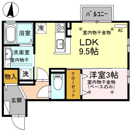 VILLAGRANDEEⅡヴィラグランデⅡ B棟(1LDK/2階)の間取り写真