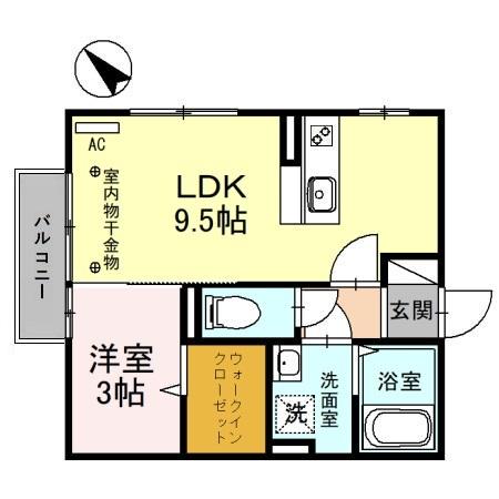 リビングタウン小松参番館A(1LDK/1階)の間取り写真