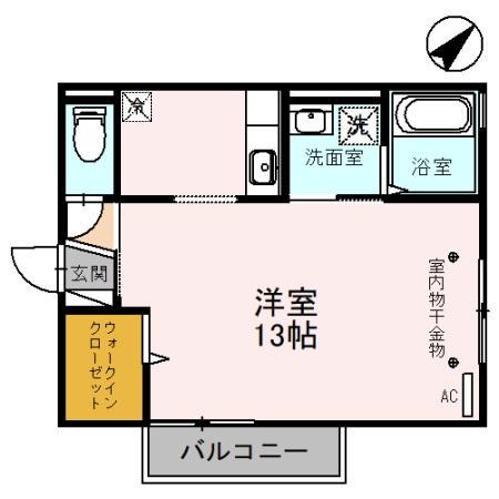 リビングタウン小松弐番館 B棟(ワンルーム/2階)の間取り写真