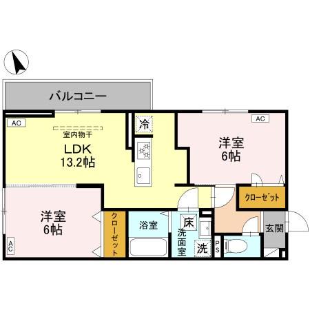 ROSALIDE ロザリード(2LDK/1階)の間取り写真