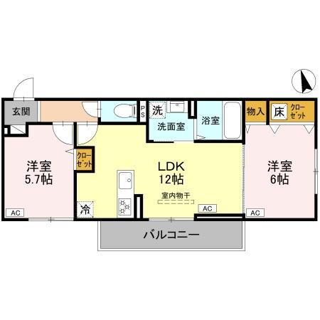 ROSALIDE ロザリード(2LDK/1階)の間取り写真