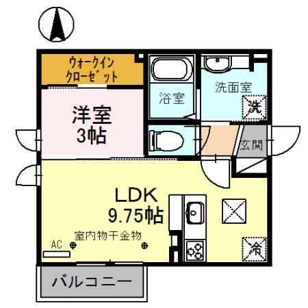 スリーナイン(1LDK/1階)の間取り写真