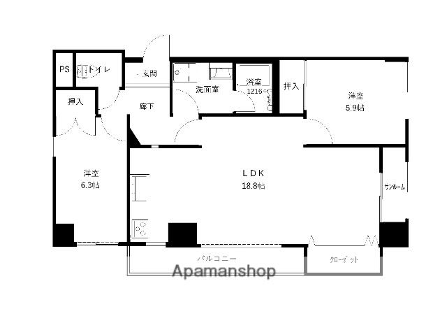 プラバ26(2LDK/7階)の間取り写真