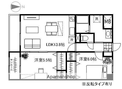 クロスピア北安江(2LDK/3階)の間取り写真