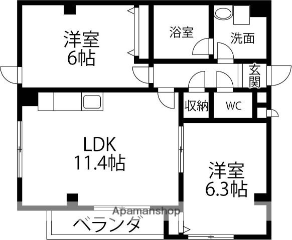 サンセール(2LDK/1階)の間取り写真