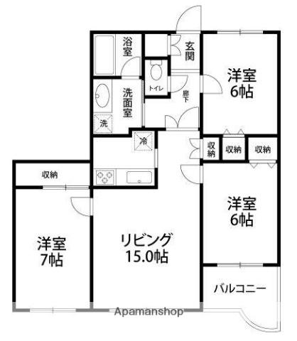 四季の街ドゥ・モンターニュ花(3LDK/5階)の間取り写真