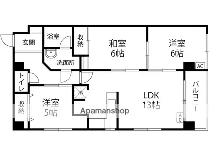 レックス駅西(3LDK/6階)の間取り写真