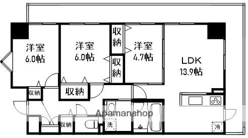 ラ・ペジブル駅西(3LDK/5階)の間取り写真