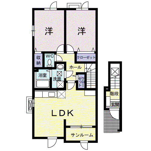 ソレイユⅠ(2LDK/2階)の間取り写真