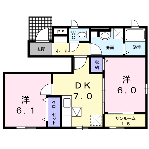 ブライトネス(2DK/1階)の間取り写真
