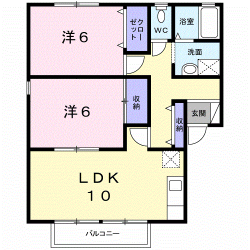 ハイカムール・シュマンA(2LDK/2階)の間取り写真