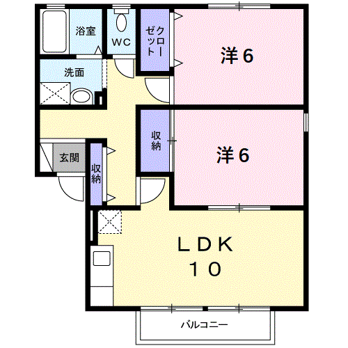 ハイカムール・シュマンA(2LDK/1階)の間取り写真