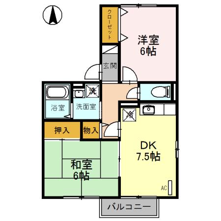 カプリコーン・K(2DK/2階)の間取り写真