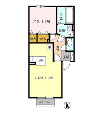 石川県金沢市 2階建 築22年(1LDK/1階)の間取り写真