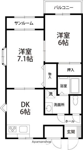 GLASS COAT 21(2DK/2階)の間取り写真