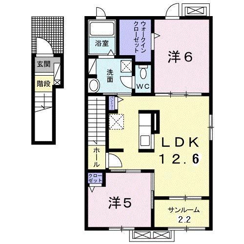 ソール オリエンスⅧ(2LDK/2階)の間取り写真