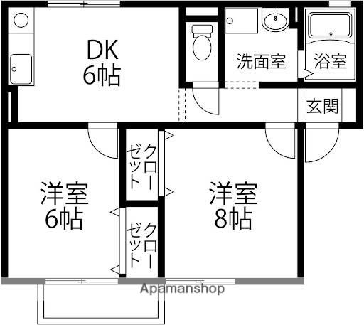 エスポワール(2DK/1階)の間取り写真