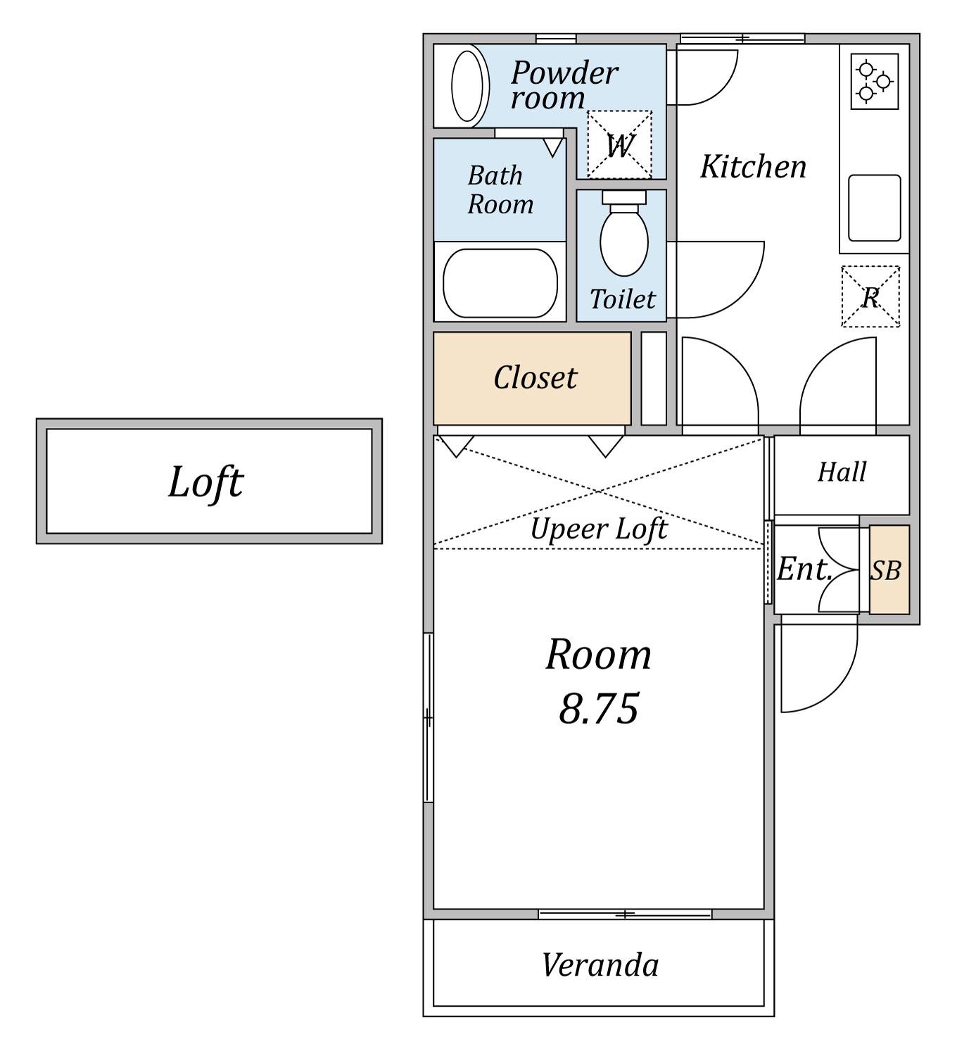 ハイウェステリアⅢ(1K/2階)の間取り写真