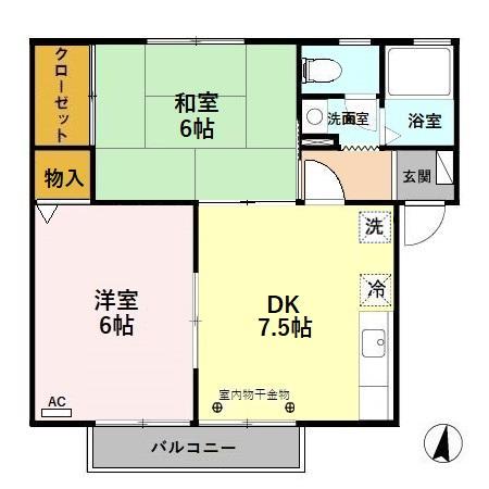 リジエール(2DK/2階)の間取り写真