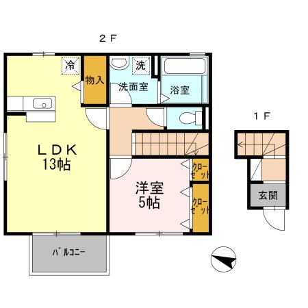 ウエストハイツ(1LDK/2階)の間取り写真