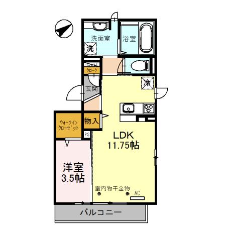 GLANZ(1LDK/2階)の間取り写真