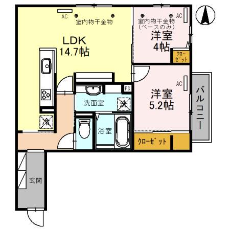 クレセントSK Ⅲ(2LDK/2階)の間取り写真