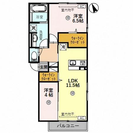 ロイヤルコート若宮(2LDK/1階)の間取り写真