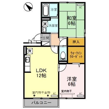 ジョルナーレ小立野C(2LDK/3階)の間取り写真