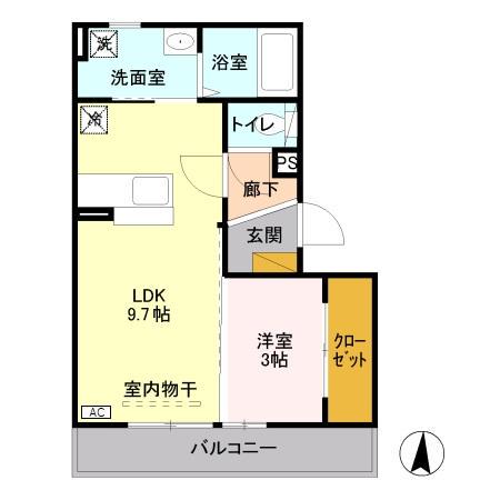 ロータス金沢(1LDK/2階)の間取り写真