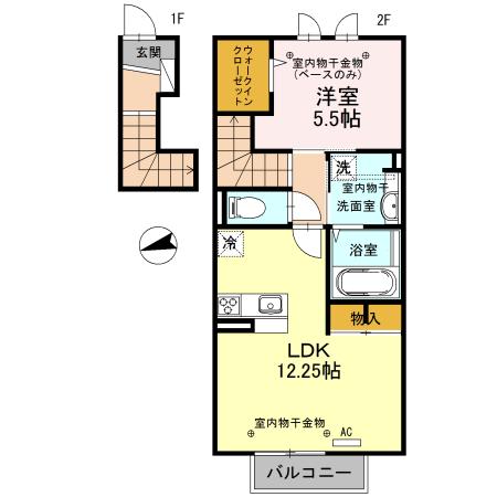 リバーサイドかどや2(1LDK/2階)の間取り写真