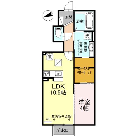 リバーサイドかどや2(1LDK/1階)の間取り写真