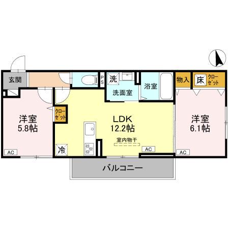 ERBE(2LDK/1階)の間取り写真