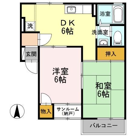 アーバンライフガーデンA棟(2DK/1階)の間取り写真