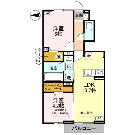 ナーシュドム割出(2LDK/1階)の間取り写真