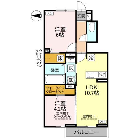 ナーシュドム割出(2LDK/1階)の間取り写真