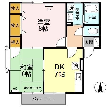 ハイカムールKMB棟(2DK/1階)の間取り写真