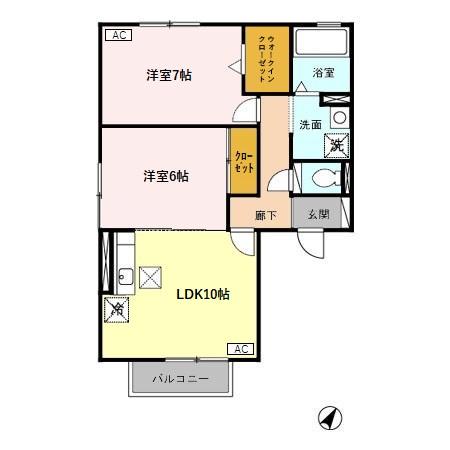 ウエスト ドマーニ C(2LDK/1階)の間取り写真