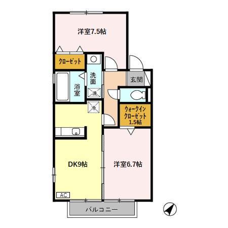 シャトンA(2DK/2階)の間取り写真