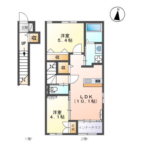 金沢市古府2丁目アパート(2LDK/2階)の間取り写真
