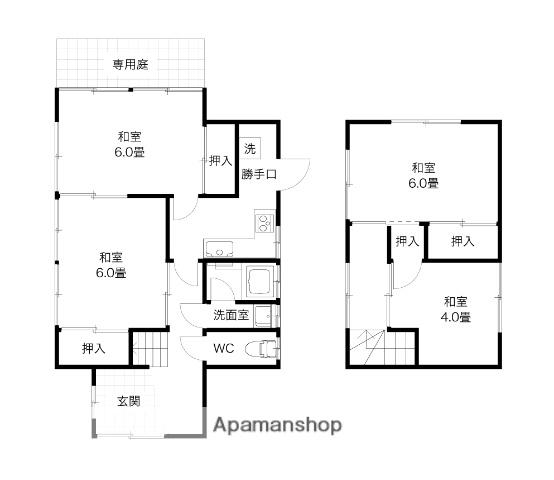 ＩＲいしかわ鉄道 金沢駅 バス乗車時間：8分 長土塀バス停で下車 徒歩2分 2階建 築58年(4K)の間取り写真