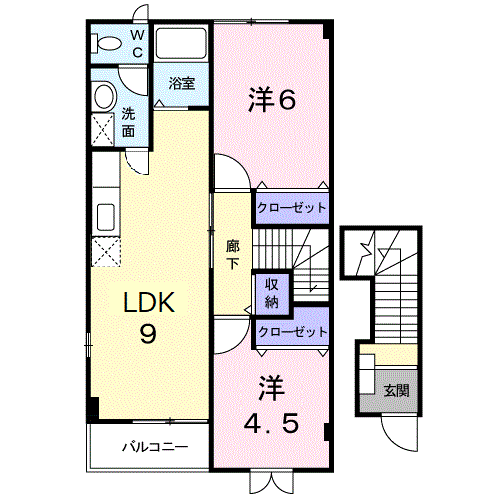 ボヌールMⅡ(2DK/2階)の間取り写真