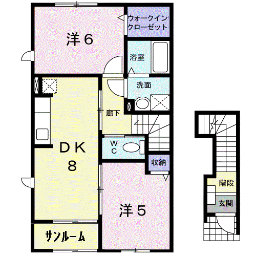 ボンヌシャンツN 7(2DK/2階)の間取り写真