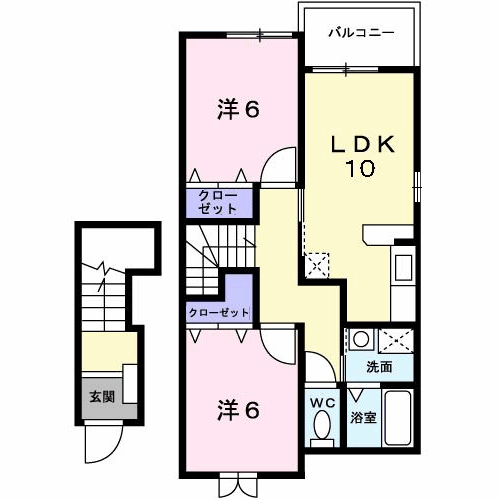リュミエールKⅡ(2LDK/2階)の間取り写真