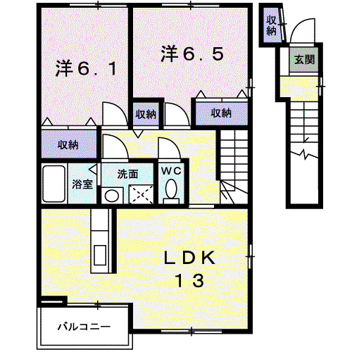 フリーゼⅢ(2LDK/2階)の間取り写真