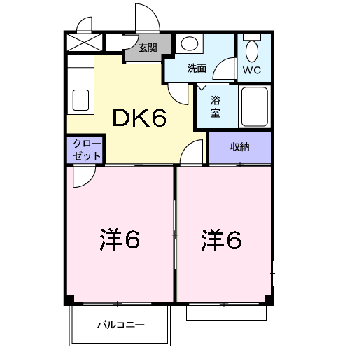 サニーガーデン(2DK/2階)の間取り写真