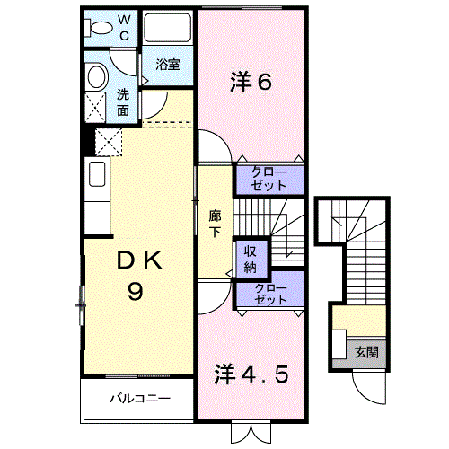 アトラクティブスペースⅠ(2DK/2階)の間取り写真
